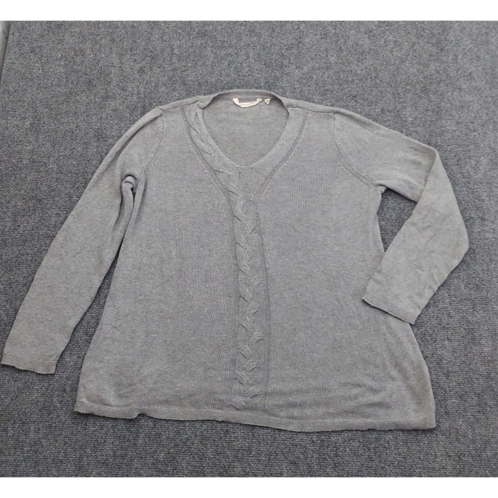Soft Surrounding Sweater womens Petite Large Gray V Neck Cable Knit Detail Soft‎